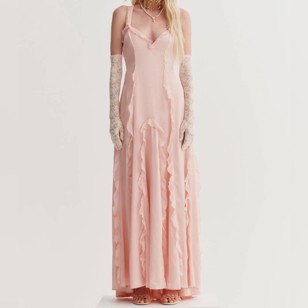 $398 NWT Pink For Love And Lemons “Leonie” Maxi Gown in Pink Sz Large